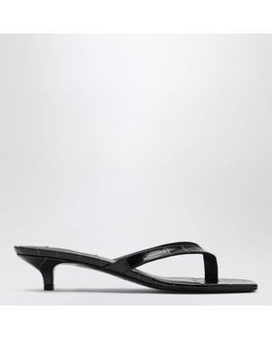 TOTEME Croc-Effect Leather Heeled Flip-Flops - Black