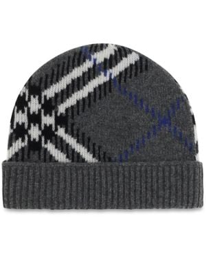 Burberry Checked Cashmere-Blend Beanie - Black