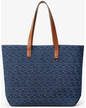 Fendi Ff Jacquard Tote Bag With Denim Effect - Blue