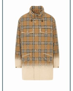 Burberry Tropical Gabardine Parka With Gradient Check - Natural