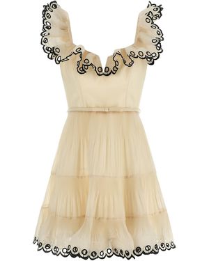 Zimmermann 'Embroidered Frilled Mini' Dress - Natural