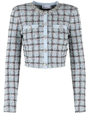 Self-Portrait Self Portrait Light Cotton Blend Jacket - Blue