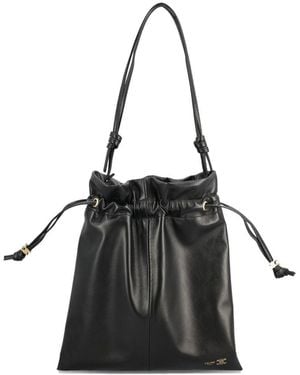 Celine Crystal Pouch Small Leather Bucket Bag - Black