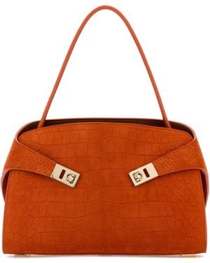 Ferragamo Orange Suede Medium Hug Soft Shoulder Bag