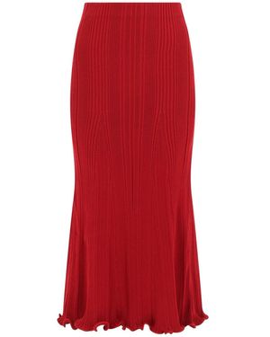 Self-Portrait Viscose Midi Skirt - Red