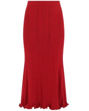 Self-Portrait Viscose Midi Skirt - Red