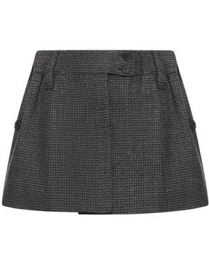 Prada Vichy Pattern Moulinã Wool Mini Skirt - Gray