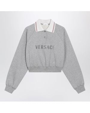 Versace Cropped Cotton Polo Sweatshirt - Gray