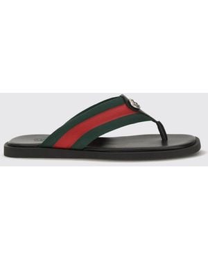 Gucci Gg Monogram Striped Nylon Thong Sandals - Black