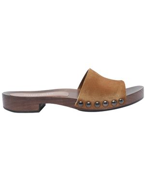 Miu Miu Logo Delave' Suede Clogs - Brown