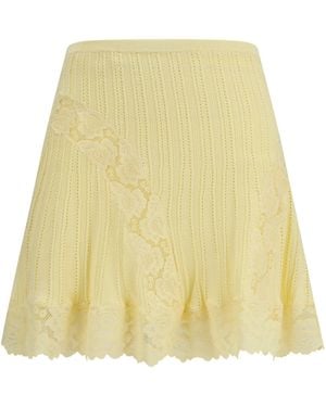 Self-Portrait Pointelle Knit Mini Skirt - Yellow
