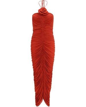 Magda Butrym Halterneck Dress With Floral Applique, Viscose - Red