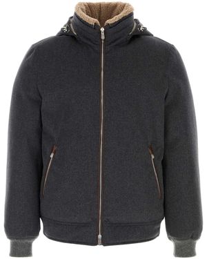 Brunello Cucinelli Graphite Wool Padded Jacket - Black
