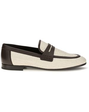 Brunello Cucinelli Two-Tone Leather And Raffia Loafers - White