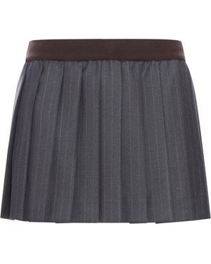 Miu Miu Pinstriped Pleated Miniskirt - Gray