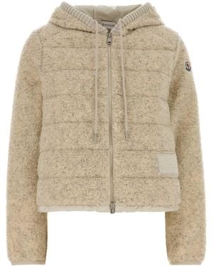 Moncler Melange Sand Teddy Fabric Jacket - Natural