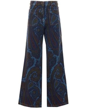 Etro Paisley Motif Wide Leg Jeans - Blue