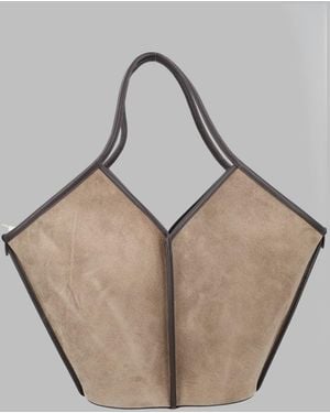 Hereu Tote Bag Calella Suede Leather Calf Hand - Natural