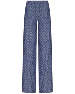 Gucci Gg Jacquard Cotton Denim Pants - Blue