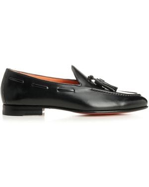 Santoni Brushed Leather Moccasin - Black