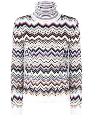 Missoni Zig Zag Motif Turtle-Neck Sweater - White