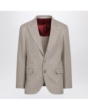 Brunello Cucinelli Camel Prince Of Wales Check Single-Breasted Jacket - Brown
