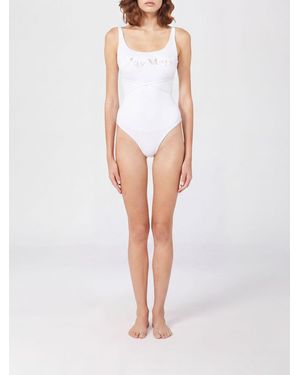 Max Mara One-Piece Swimsuit With Flocked Logo And Tie-Waist Belt - White