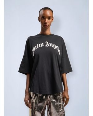 Palm Angels Curved Logo Over T-Shirt - Gray