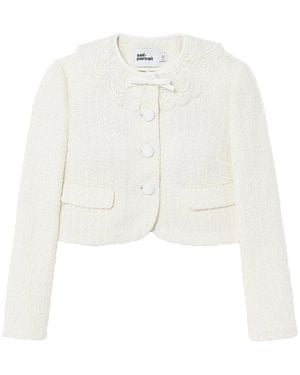 Self-Portrait Boucle Lace Collar Jacket - White