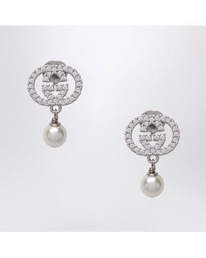 Gucci Gg Earrings With Crystals And Pearls - Metallic