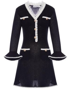 Self-Portrait Lace Trim Knit Mini Dress - Blue