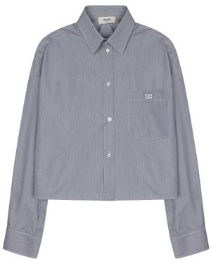 Celine Cropped Triomphe Chemise Top - Gray