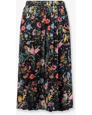 Gucci Silk Midi Skirt With Floral Print - Black