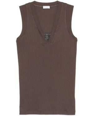 Brunello Cucinelli Stretch Cotton Jersey Tank Top With Precious Faux-layering Clothing - Brown