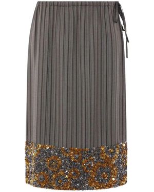 Dries Van Noten Scotta Striped Midi Skirt With Paillettes - Gray