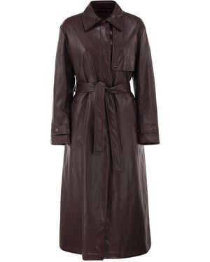 Herno Long Belted Leather-Effect Coat - Brown