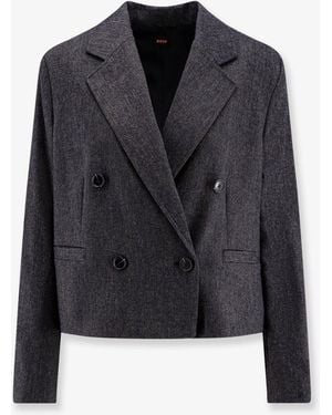 BOSS Jafleni Double-Breasted Wool Blend Blazer - Blue