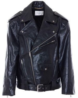 Saint Laurent Leather Biker Jacket - Blue