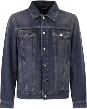 Peserico Cotton Denim Jacket With Vintage Wash And Tailored Details - Blue