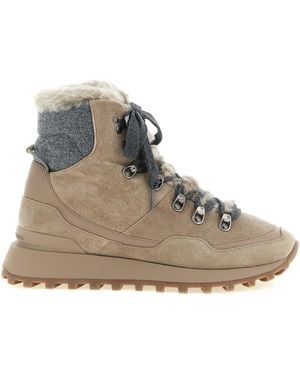 Brunello Cucinelli Lace-Up Ankle Boots With Hooks - Natural