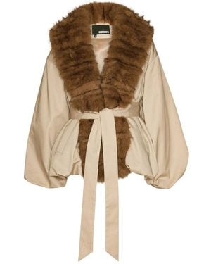 ROTATE BIRGER CHRISTENSEN Voluminous Jacket With Plush Fur Collar - Natural