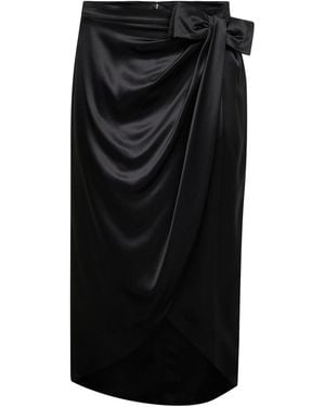 Valentino Solid Crepe Satin Midi Skirt With Bow - Black