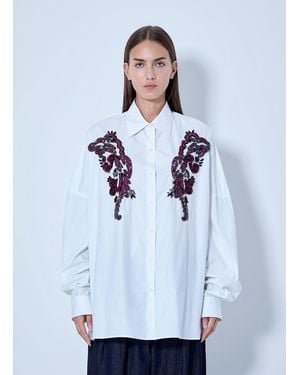 Dries Van Noten Embroidered Casia Oversized Shirt - Blue