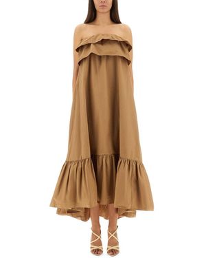 Saint Laurent Maxi Dress With Ruffles - Natural