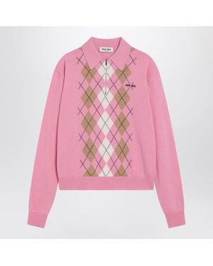 Miu Miu Cashmere Polo With Zip - Pink