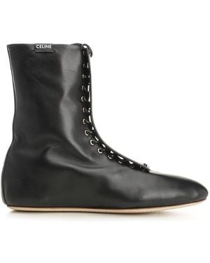 Celine Lace-Up Leather Boot - Black