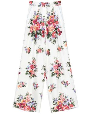 Dolce & Gabbana Flower Print Silk Pants - White