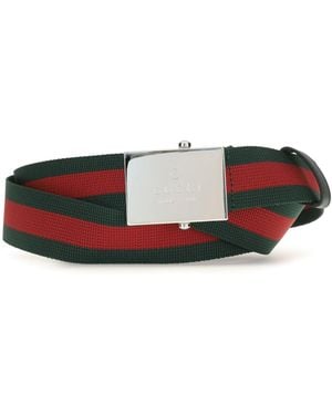Gucci Web Ribbon Belt With Rectangular Buckle - White