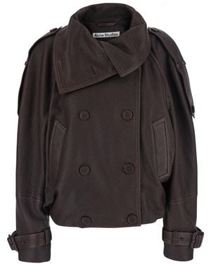 Acne Studios Leather Jacket With Front Zip And Side Pockets - Black