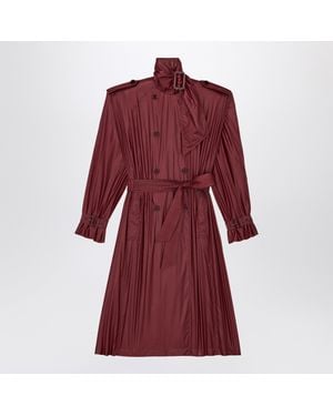 Saint Laurent Burgundy Waterproof Nylon Trench Coat With Lavalliã¨Re - Red